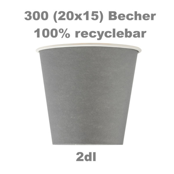300 Trinkbecher Pappe 100% recyclbar 0,2l 75mm – grau
