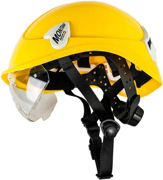 Artilux Montana II Roto KS Schutzhelm mit Drehverschluss, Schutzbrille und Kinnbänderung - gelb