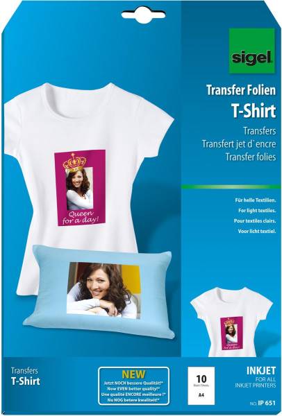 Inkjet-Transfer T-Shirt A4 helle Textilien 10 Blatt SIGEL IP651