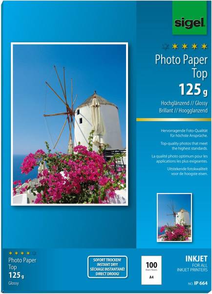 InkJet Fotopapier A4 125g,glossy, weiss 100 Blatt SIGEL IP664