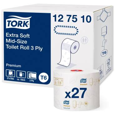 TORK-127510 extra weiche Midi Toilettenpapierrolle Premium – 3-lagig – T6
