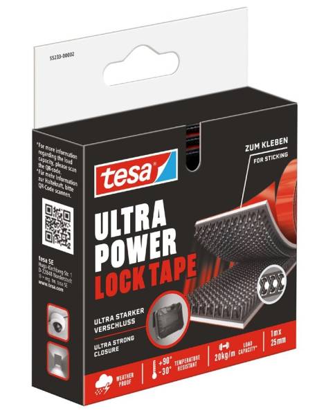 tesa Klettband Ultra Power Lock Tape, 25 mm x 1 m