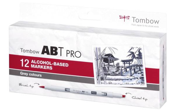 Tombow Marker ABT PRO, alkoholbasiert, 12er Set Grey Colors