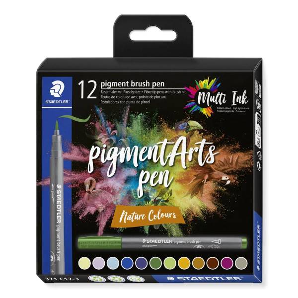 STAEDTLER Fasermaler mit Pinselspitze 371 C12-3 pigment pen 376 12er Set