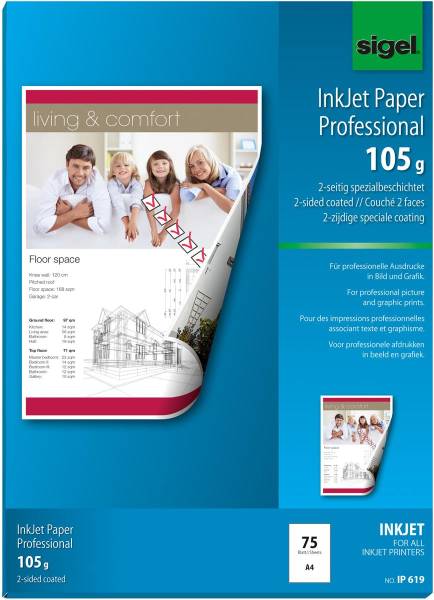 InkJet-Papier A4 105g,matt, weiss 75 Blatt SIGEL IP619