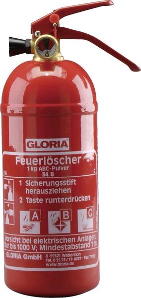ABC Auto-Feuerlöscher Gloria PDE1GA mit Manometer m. Kfz.-Halter _D/F/I_ Inhalt 1 kg