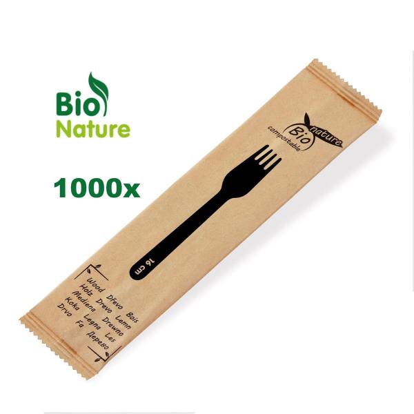 Gabel aus Holz 16cm einzeln verpackt - 100 Stück
