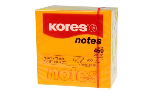 Kores Haftnotizen Würfel, 75 x 75 mm, neonfarben, 5-farbig