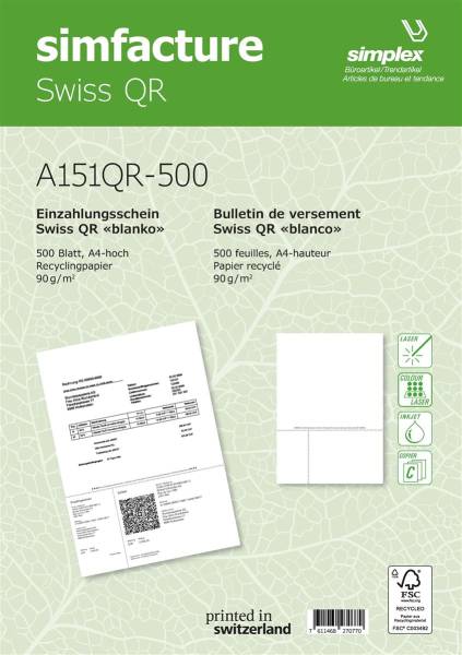 Simfacture Swiss QR Recycl.A4 universal, 90g 500 Blatt SIMPLEX A151QR-50