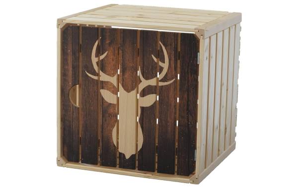 Holz Zollhaus Holzharasse Hirsch mit Tür, 35 x 35 cm