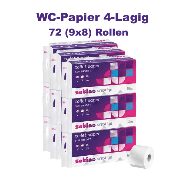 72 Ro. Toilettenpapier Satino Prestige 4-lagig hochweiss – 1 Sack 043030