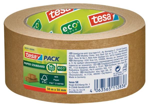 tesapack PAPER ecoLogo Verpackungsklebeband, 38 mm x 25 m