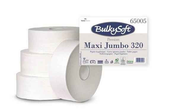 Toilettenpapier Premium Bulkysoft Maxi Jumbo, 2-lagig weiss, Zellstoff, 9x35cm, 320m, 915Cps, Karton