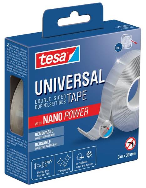tesa Doppelseitiges Klebeband NANO POWER, 30 mm x 3 m