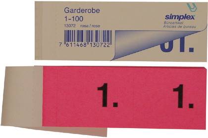 Garderobenblock 1-100 rosa 100 Blatt SIMPLEX 13072