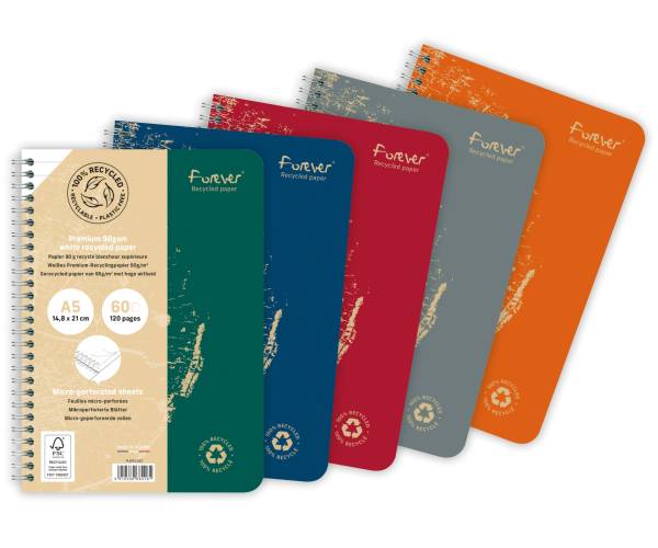 CLAIREFONTAINE Spiralheft FOREVER A5 68416C liniert, assortiert 60 Blatt