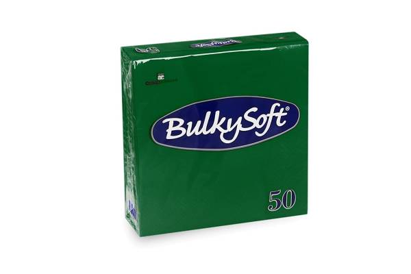 Servietten Bulkysoft, 2-lagig, 1/4 Falz, tannengrün, 33x33cm - Karton à 24 Pack / Pack à 50 Serviett