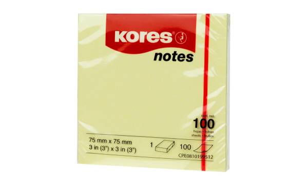 Kores Haftnotizen "notes", 75 x 75 mm, blanko, gelb