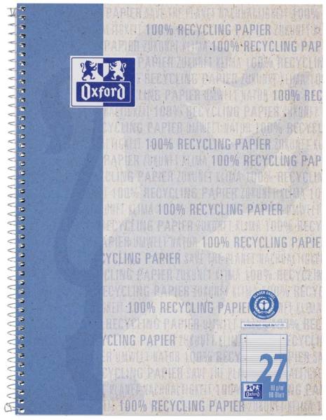 Oxford Collegeblock 'Recycling', DIN A4+, 80 Blatt, blanko