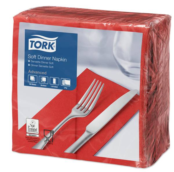 TORK-477620 Soft Dinnerservietten Rot 1/8-Falz –