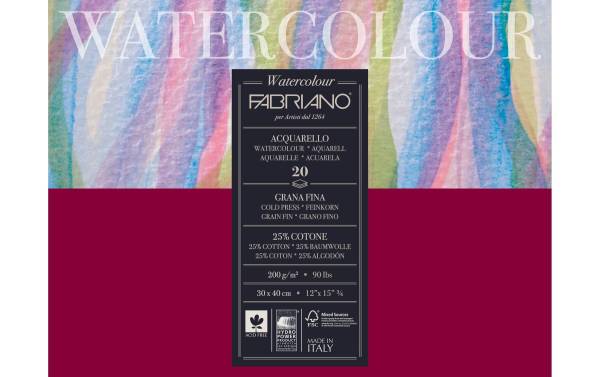 Fabriano Aquarellblock 30 x 40 cm, 200g/m2, 20 Blatt
