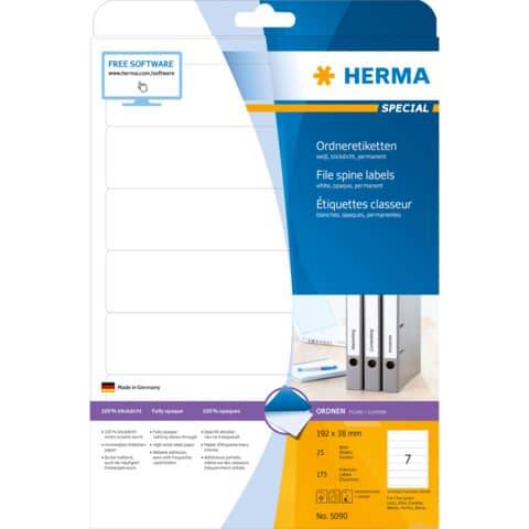 HERMA Ordnerrücken-Etiketten SPECIAL, 192 x 38 mm, weiß