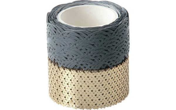 folia Deko-Bordüre Washi-Dekor, grau / gold, 2er Set
