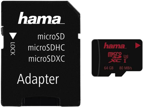HAMA microSDXC 64GB UHS Speed 123982 Class 3 UHS-I 80MB/s, Adapter