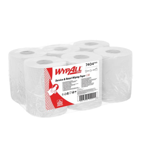 WYPALL 7404 Reinigungstücher L10, mit Zentralentnahme, weiß - 1 Paket = 6 Rollen à 390 Tücher