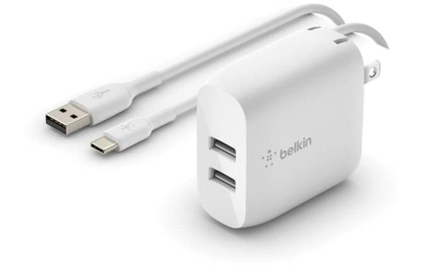 Belkin Boost Charge Dual USB-A Wall Charger 24W + USB-A to USB-C® cable – white