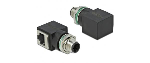 Delock Winkeladapter M12 4 Pin D Stecker – RJ45 Buchse 1 Stück