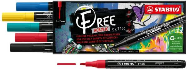 STABILO Acrylmarker FREE T100, 5er Set 'Royal'