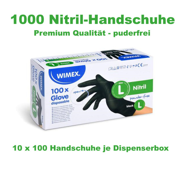 1000x Handschuh (Nitril) ungepudert schwarz `L` – 10×100 Stück