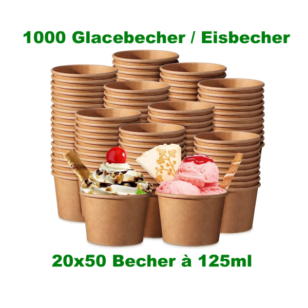 1000 Eisbecher aus Kraftpapier braun 125ml 20×50 Stück