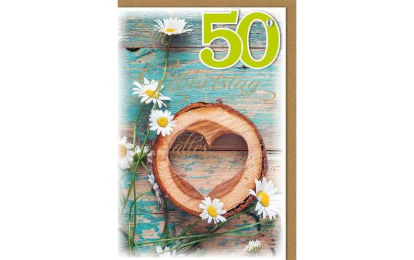 Braun + Company Geburtstagskarte Herz mit Margeriten 50 11.5 x 17 cm