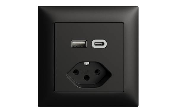 Feller EDIZIOdue Steckdose 1xUSB A,1xUSB C 3 A, 15 W, Schwarz