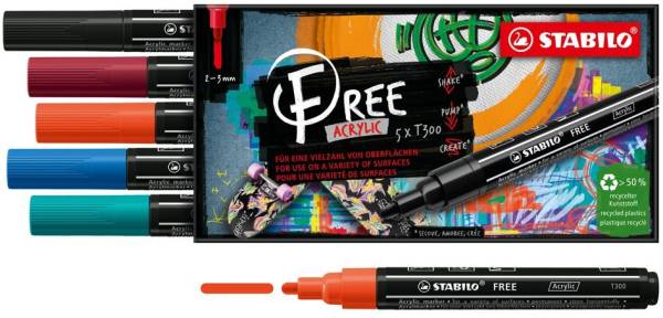 STABILO Acrylmarker FREE T300, 5er Set 'Candy'
