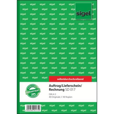 sigel Formularbuch "Auftrag/Lieferschein/Rechnung", A5