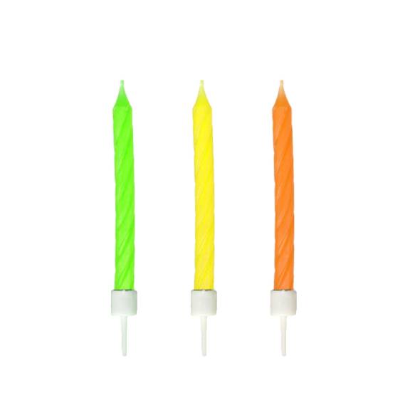 Geburtstagskerze mit Halter neon 60mm – 12 Stück