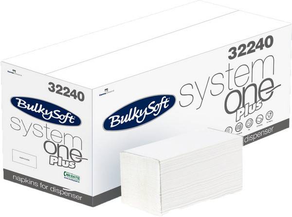 Servietten Bulkysoft System One, 2-lagig weiss 19x14,5cm -4800 Stück