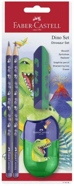 FABER-CASTELL Schreibset Dino, blau, 4-teilig