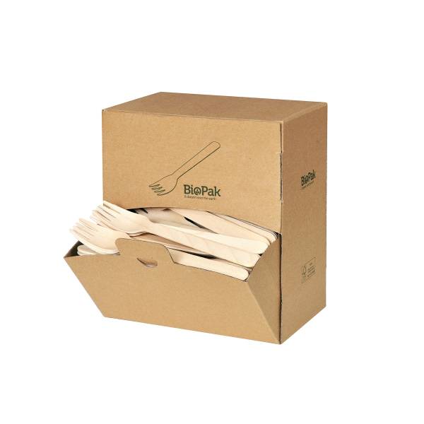 DUNI Einweggeschirr, Gabel Spenderbox, Dinner, BioPak – 1 Spenderbox à 300 Stück