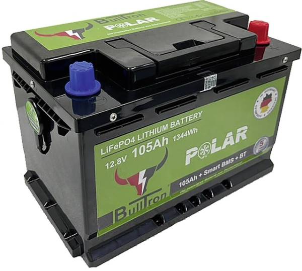 Batterie BullTron Polar 105 Ah LiFePO4 12,8 V Akku mit Smart BMS, Bluetooth App, aktiver Balancer un