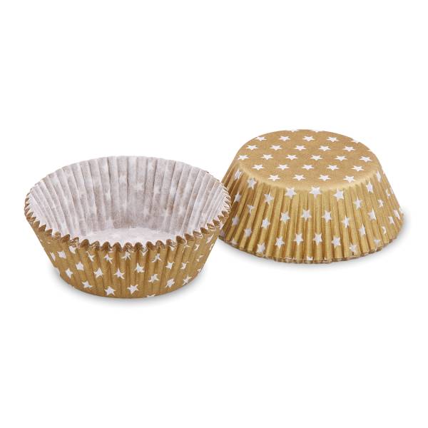 Gebäckkapsel (PAP) Sterne weiß,gold 50 x 30 mm – 40 Stück