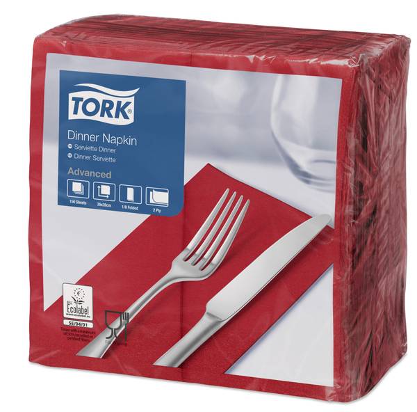 TORK-477570 Dinnerservietten Bordeauxrot 1/8 gefaltet –