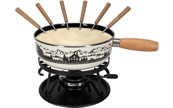 Nouvel Käsefondue-Set Maiensäss 9 Teile, Schwarz/Weiss