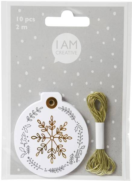 I AM CREATIVE Geschenkanhänger X-mas 4088.74 weiss mit Goldprägung 10 Stk.
