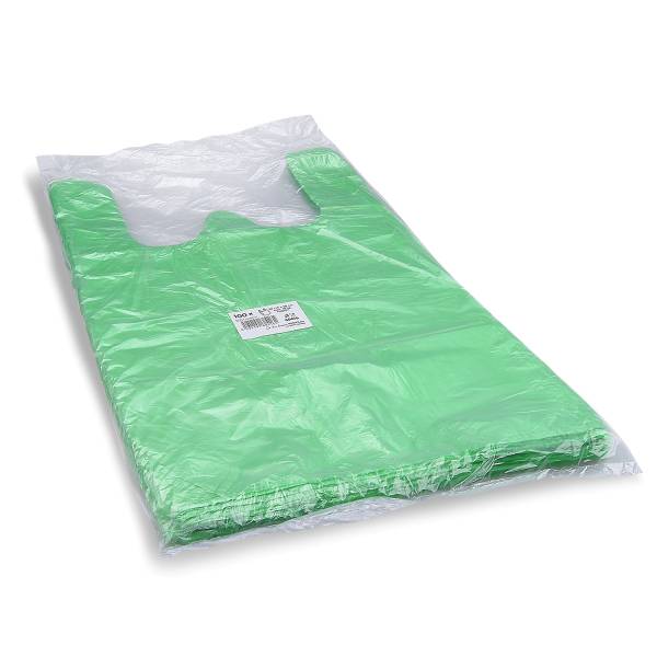Hemdchen-Tragetasche (HDPE) grün 30+14 x 50 cm 10kg – 100 Stück