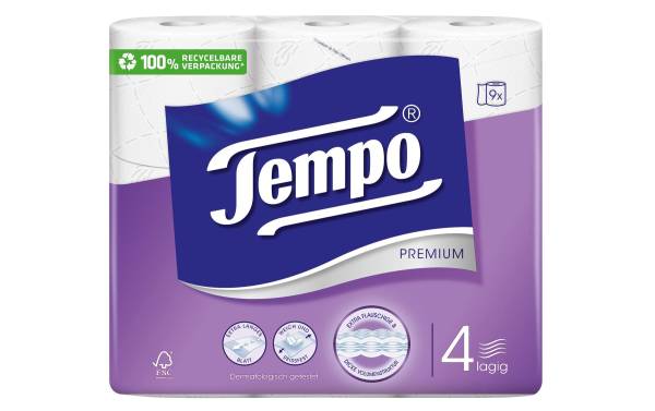 Tempo Toilettenpapier Premium 9 Rollen, 4-lagig, Weiss