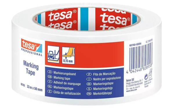 tesa Markierungsband Professional 60760, 50 mm x 33 m, Weiss